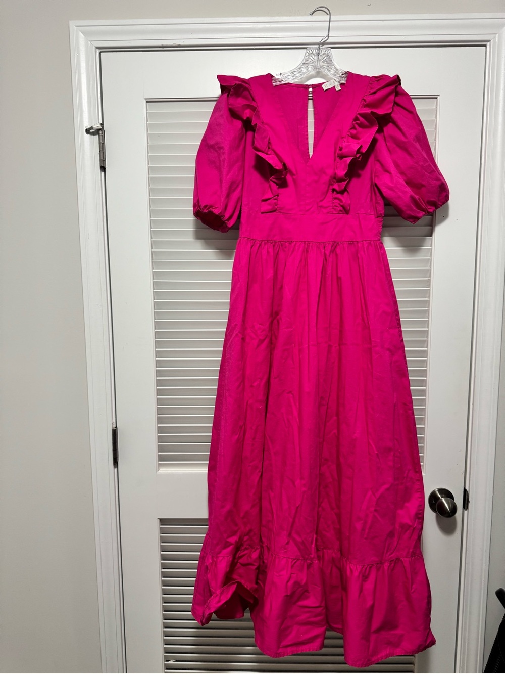 100% Cotton Karlie Magenta Ruffle V-Neck Maxi Dress - Picture 2 of 6
